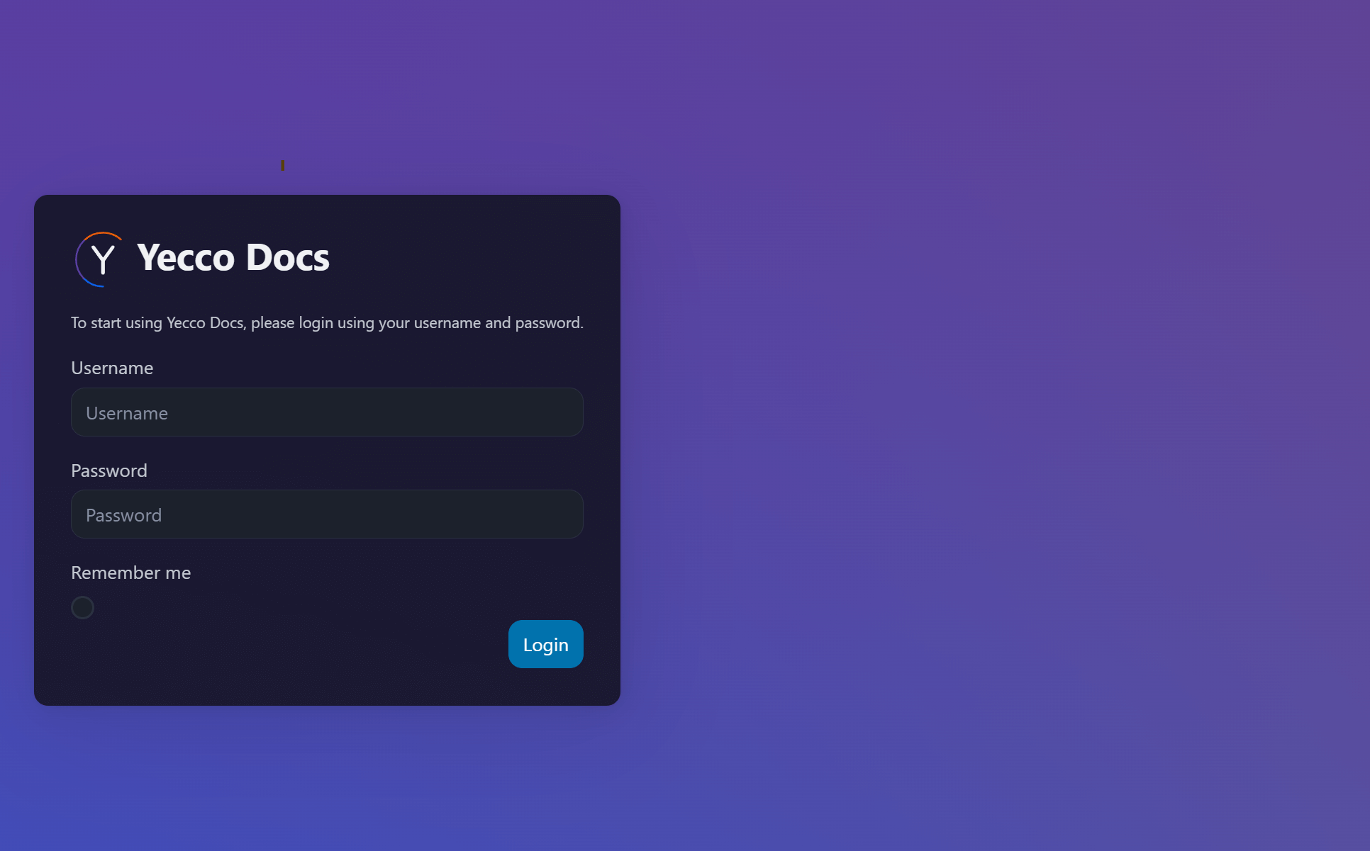 The Yecco Docs login screen